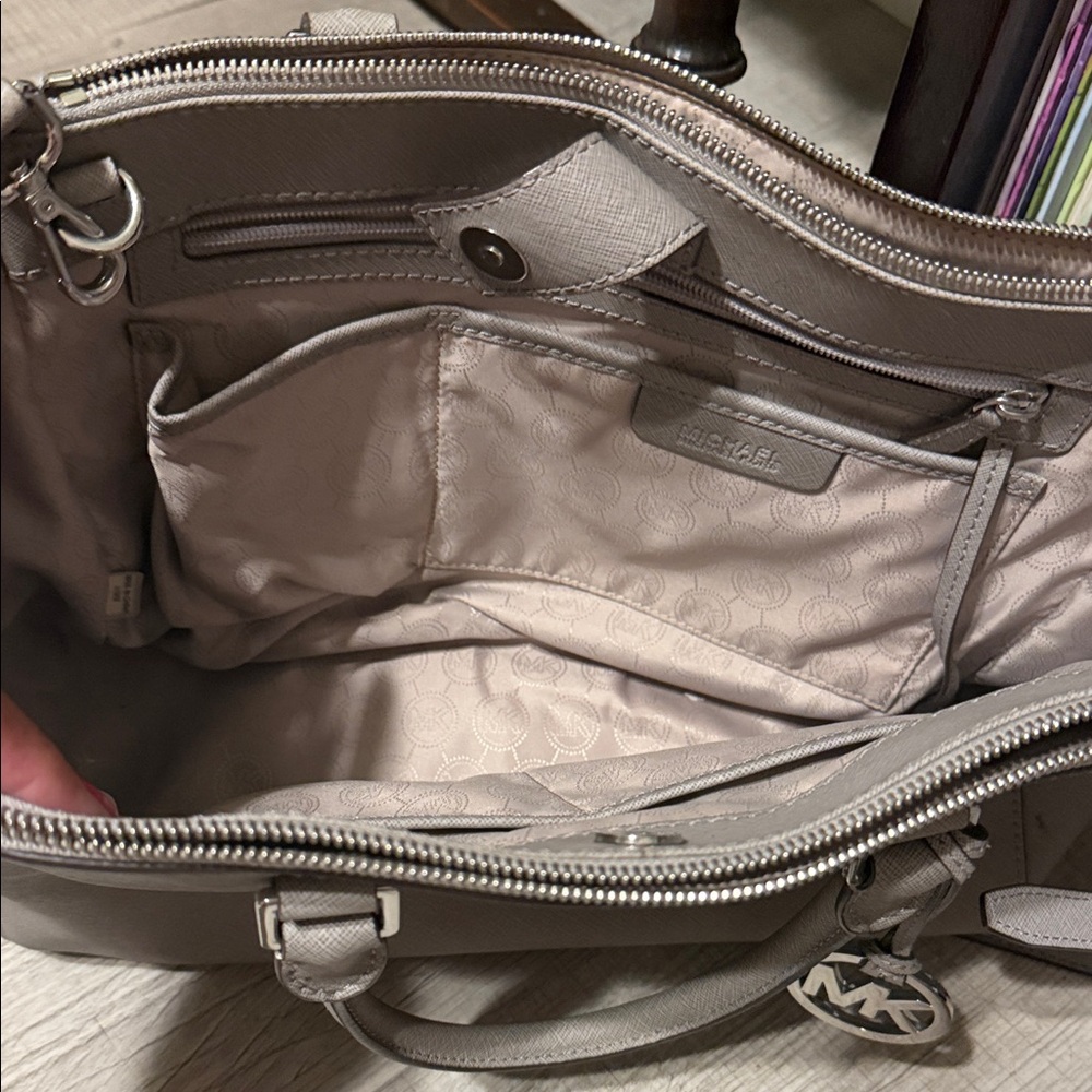 Michael Kors Taupe Saffiano Leather Satchel with MK Charm - Picture 2 of 3